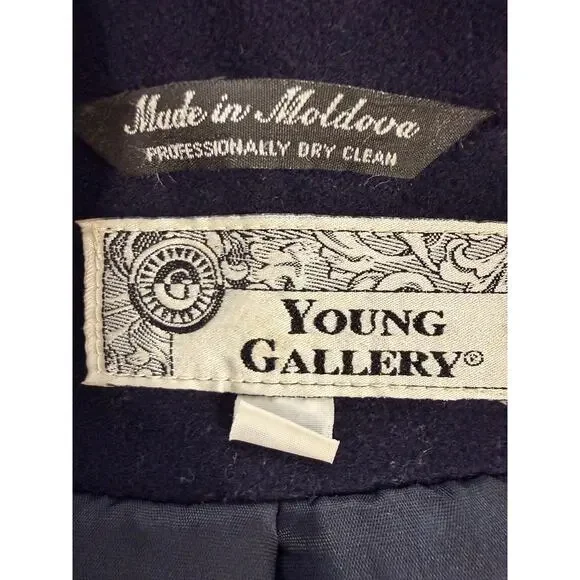 Vintage Young Gallery Navy Wool Military Coat Women’s Size 8 Double Breasted - Picture 6 of 9